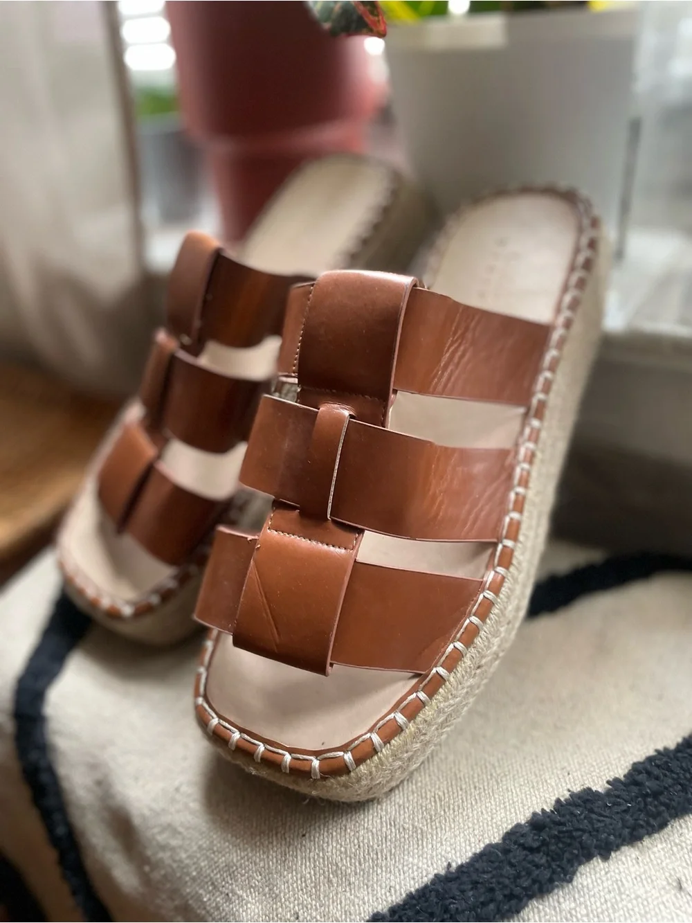 ASOS Brown Leather Espadrille Slide Sandals